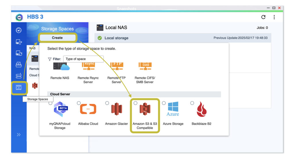 Storage Spaces Selection