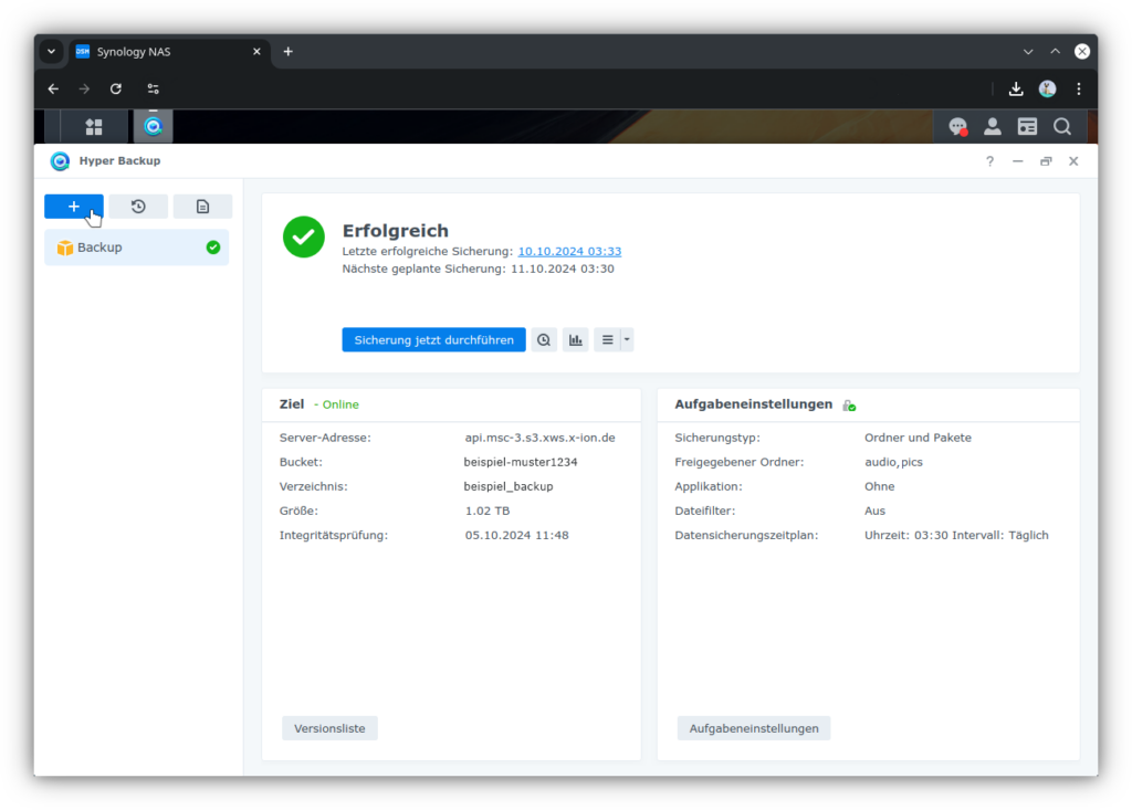 Creating a New Backup