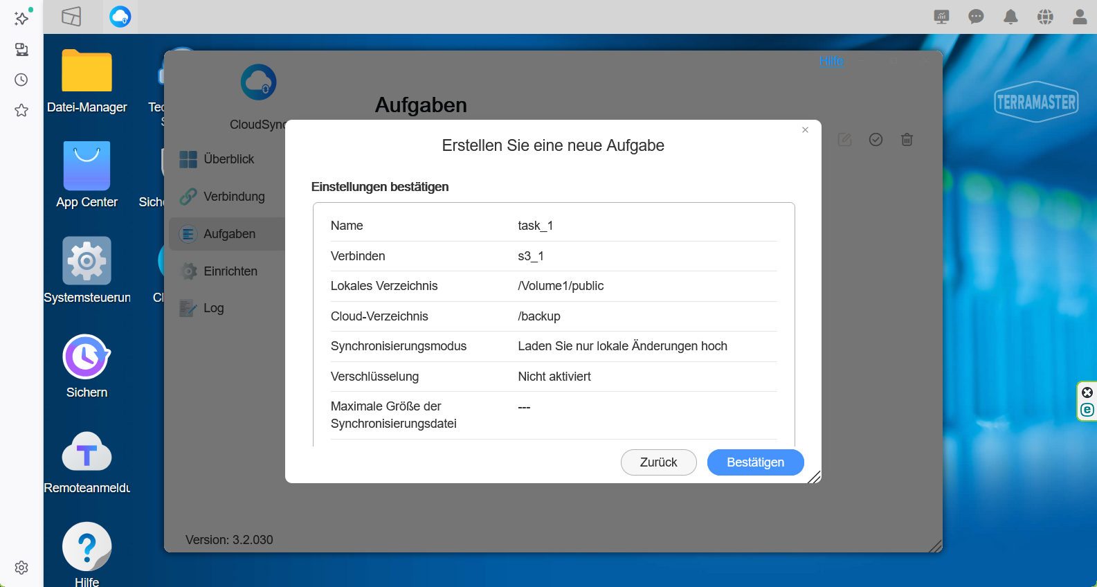 Einstellungen bestätigen