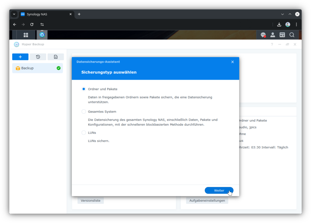 Selecting Backup Type