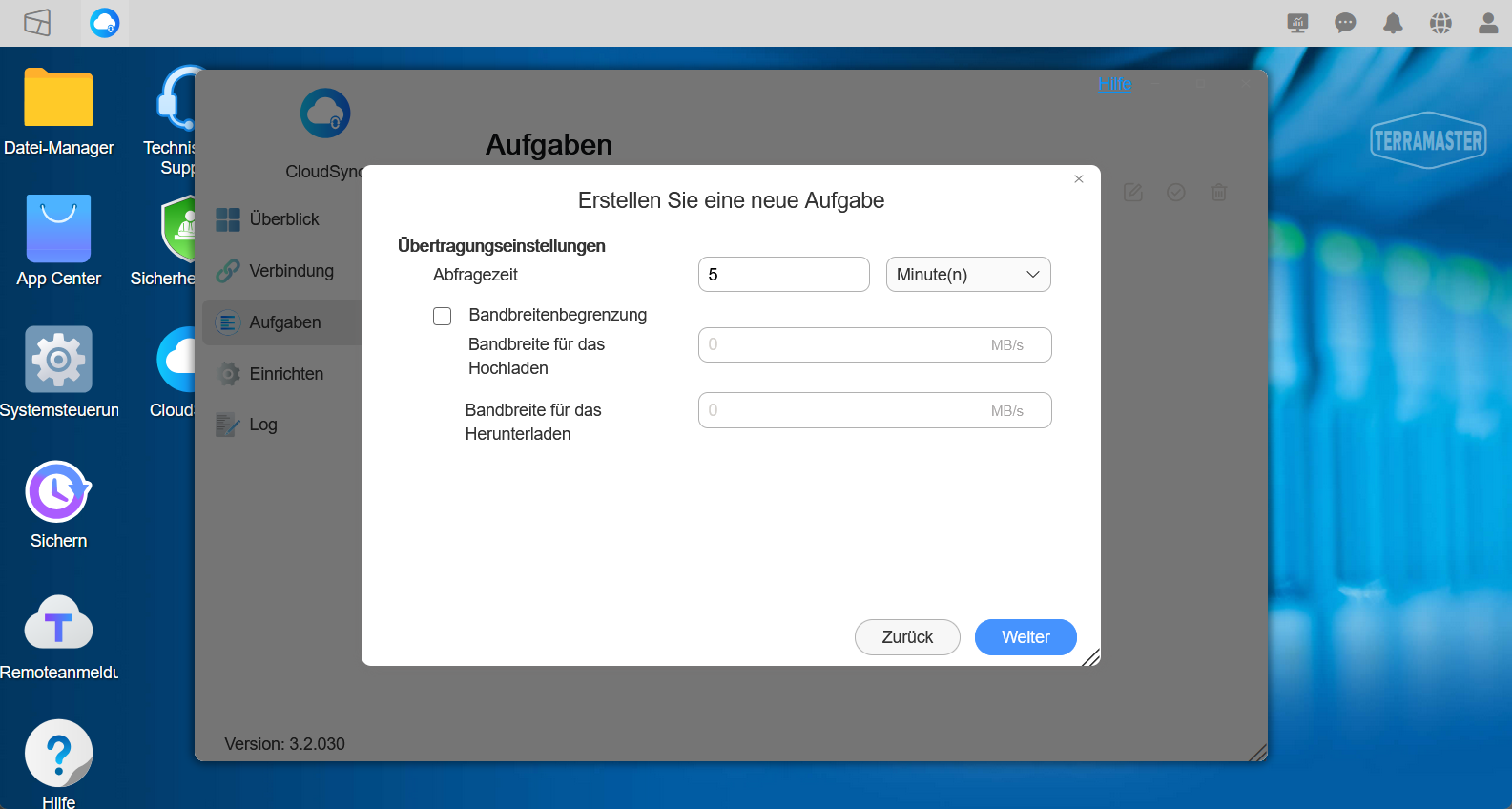 Übertragungseinstellungen und Bandbreitenbegrenzungen